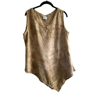 Oh My Gauze! Sleeveless Asymmetrical Tank Top Cotton Lagenlook Boho Tan L/XL